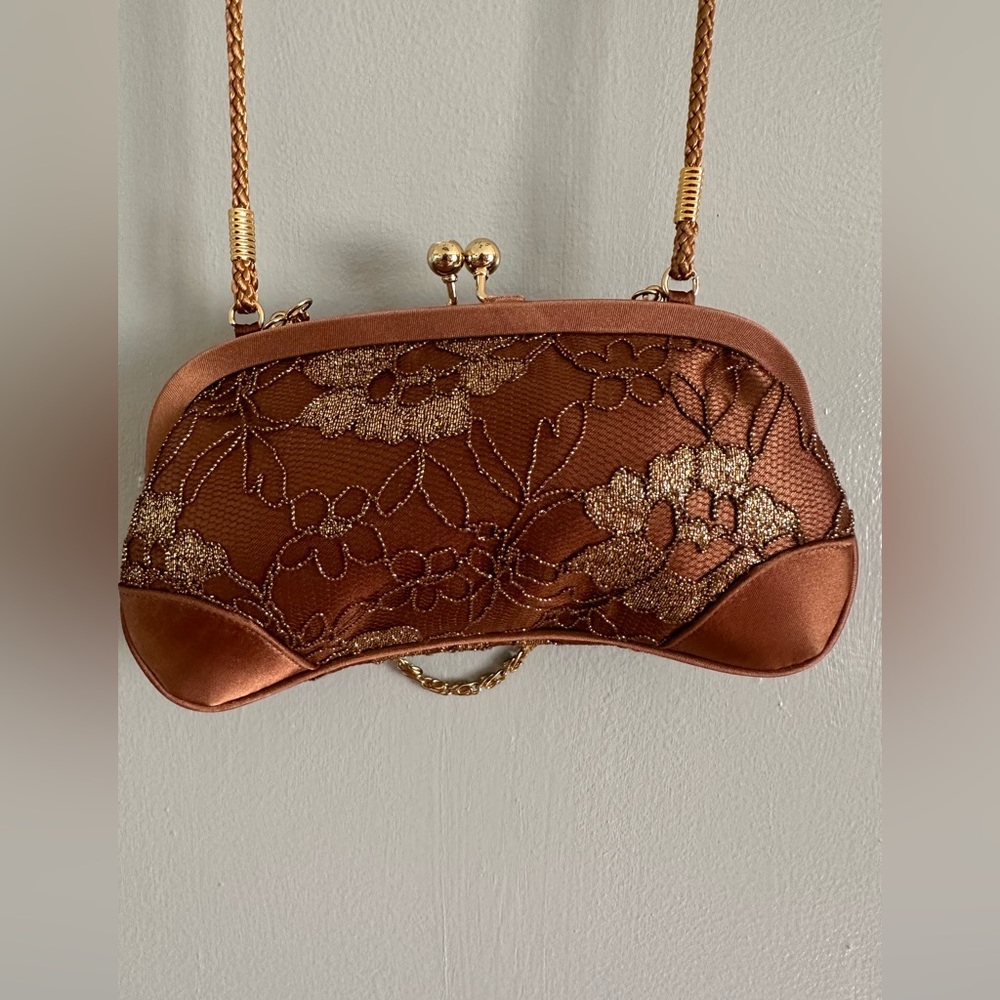 NWOT Kate Landry bronze floral lace clutch